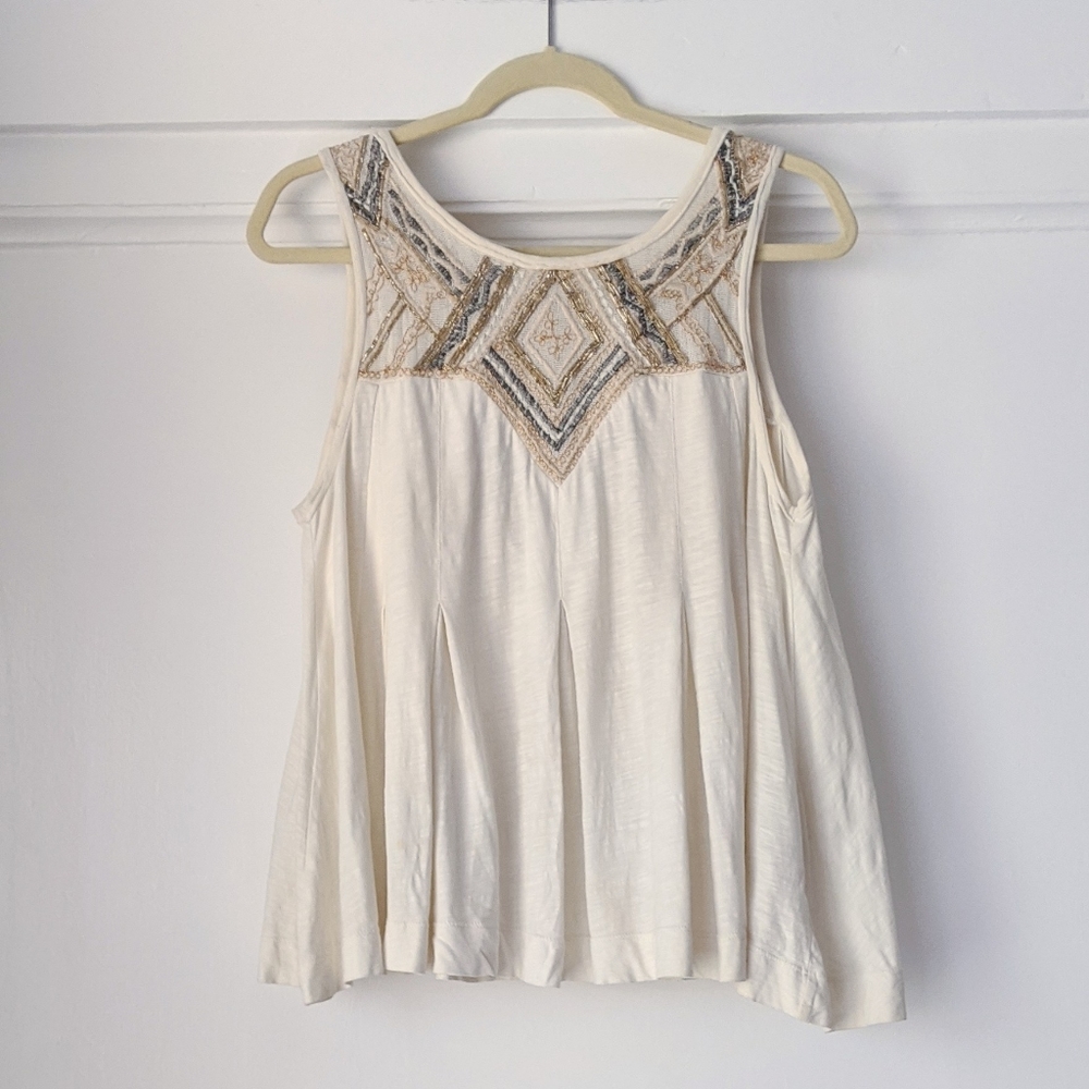 Free People Embroidered Beaded Flowy Tank Top